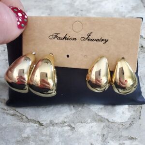 Chunky Stainless Steel Hoop Earrings for‎ Women Gold Color Water Drop Earrings